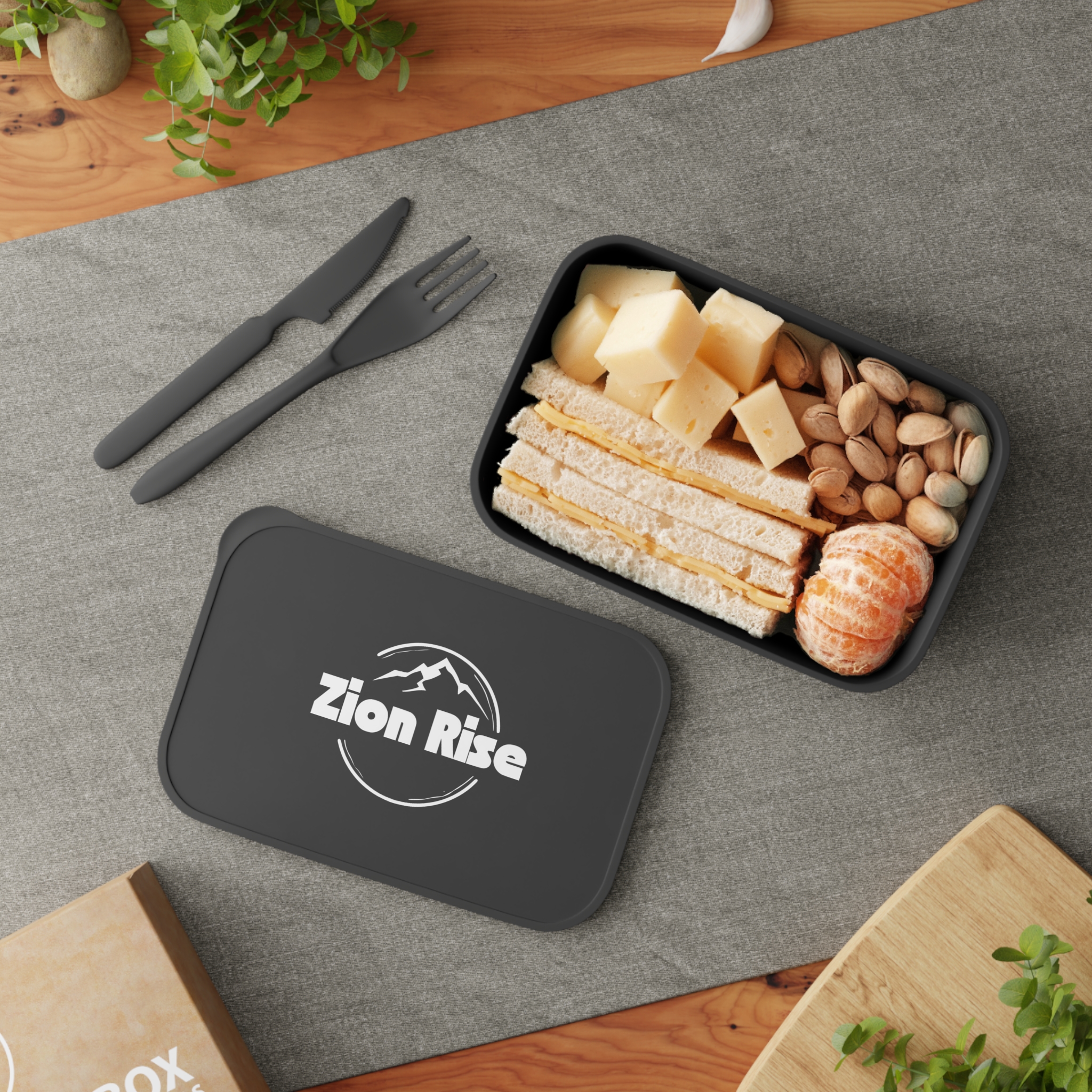 Zion Rise mountain logo Bento Box | PLA lunch container with band & utensils