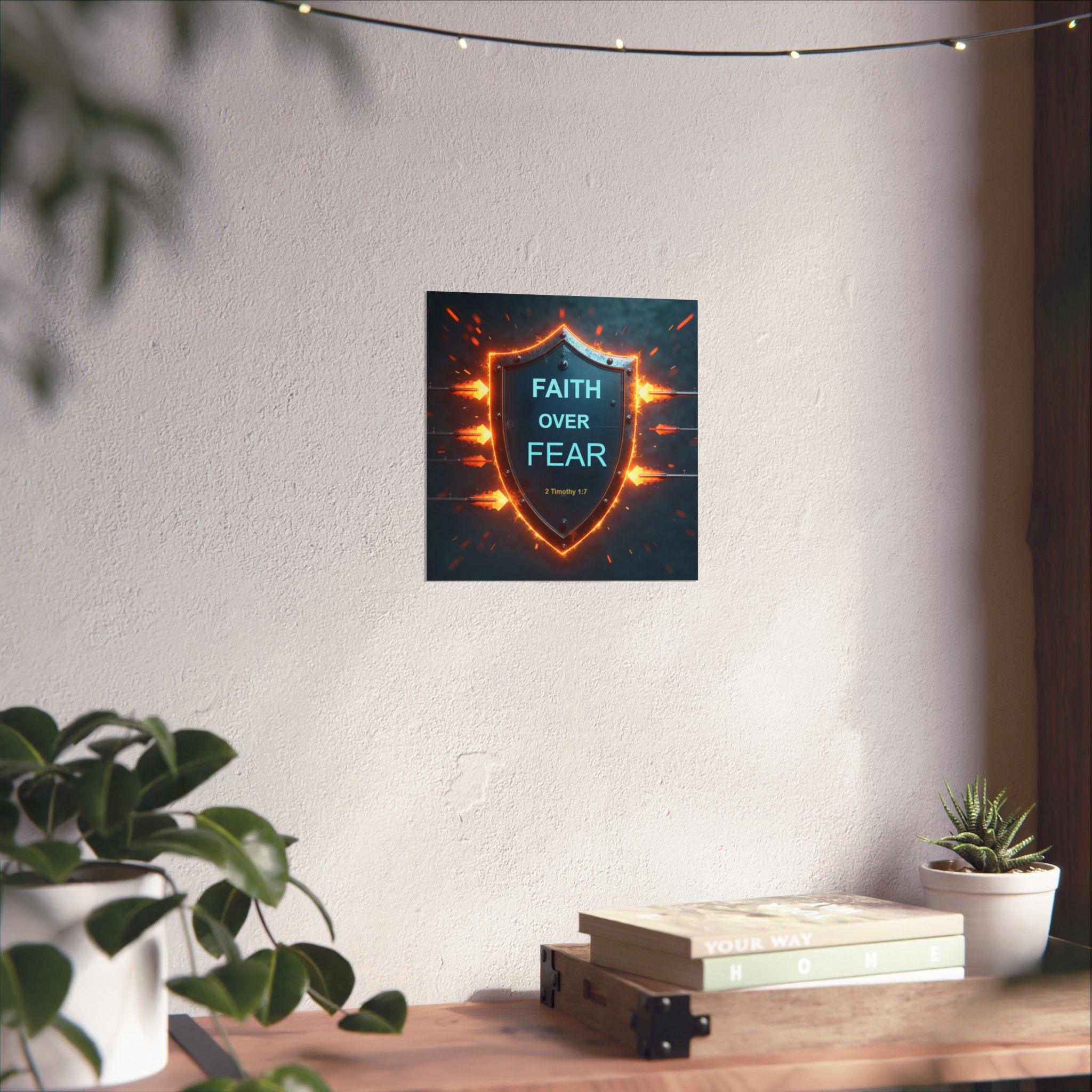 Faith Over Fear Shield poster | Matte Vertical Poster, 2 Timothy 1:7