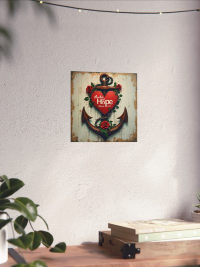 Anchor of Hope heart and anchor poster Matte Vertical Poster | Christian scripture Hebrews 6:19 wall art