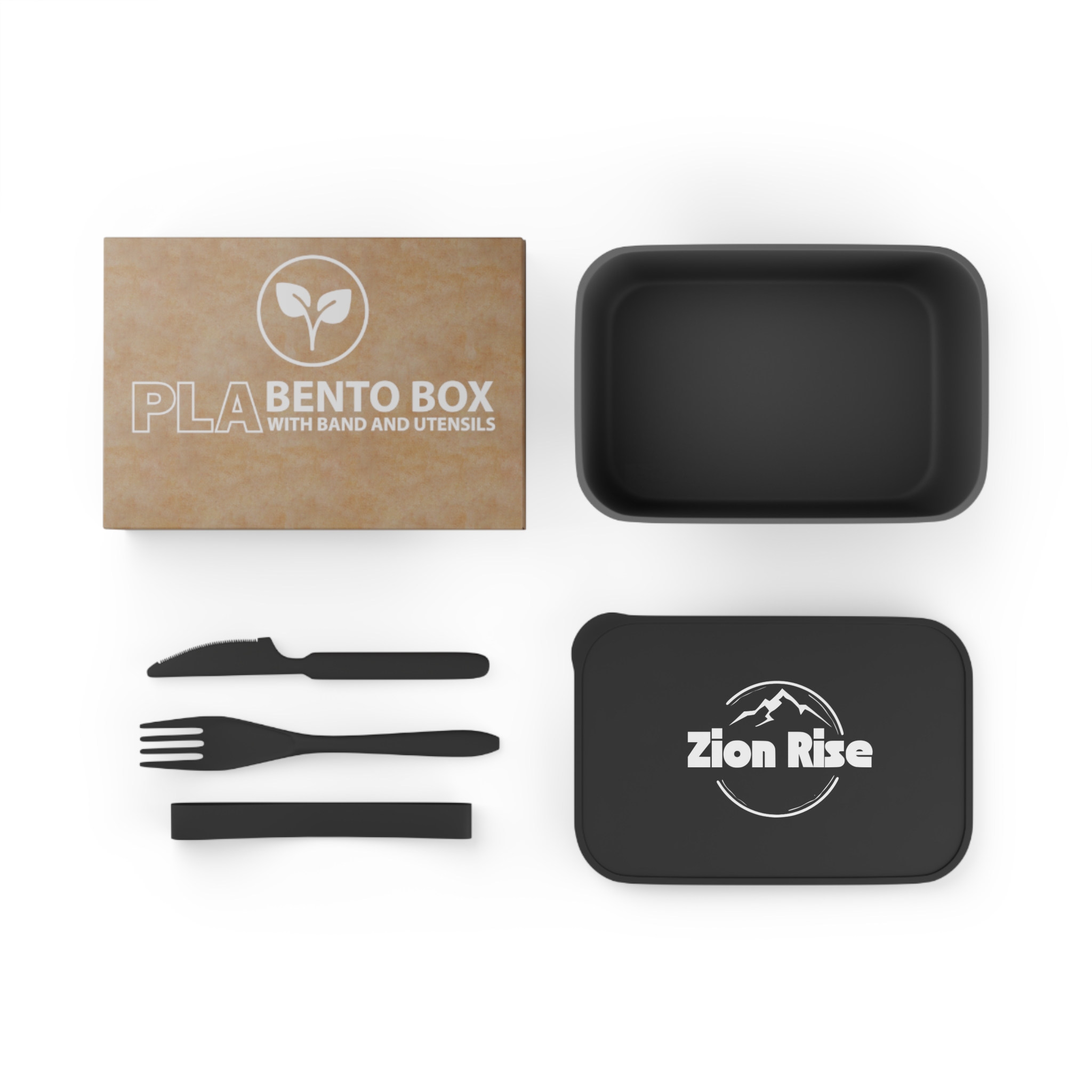 Zion Rise mountain logo Bento Box | PLA lunch container with band & utensils - Image 2