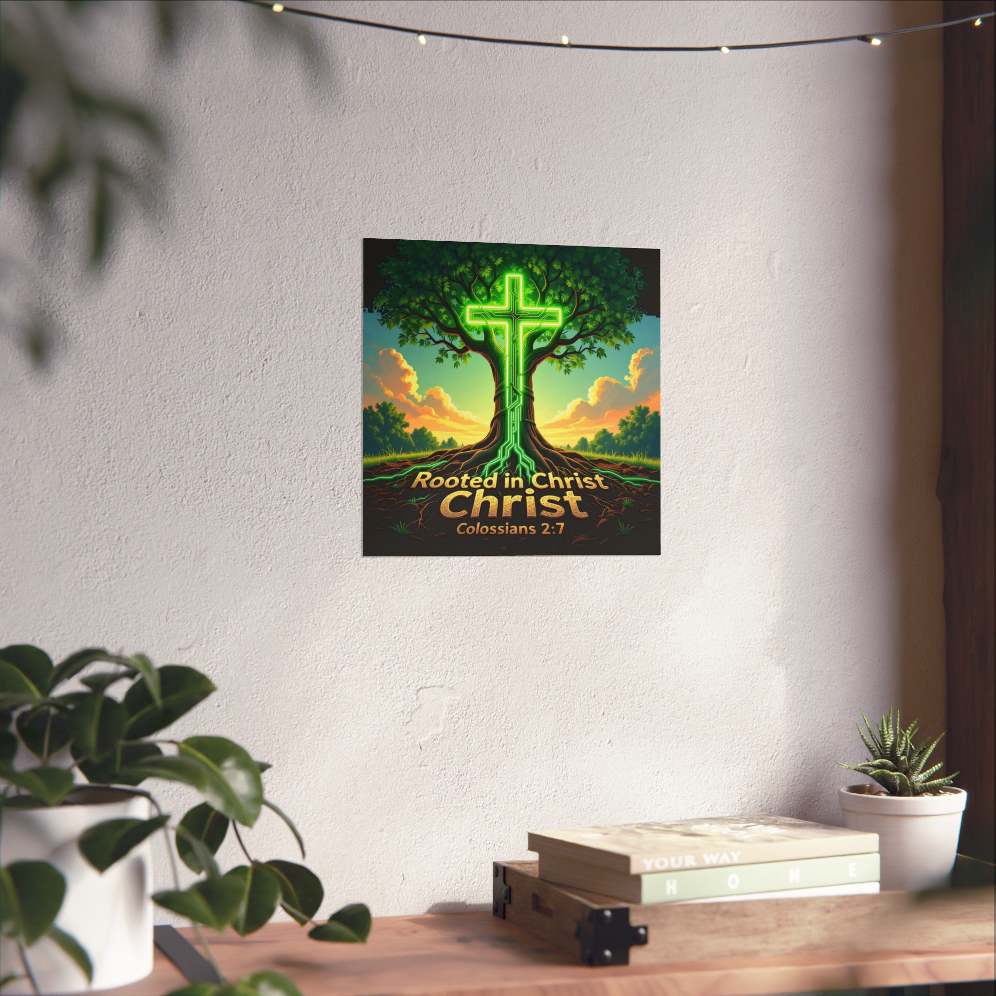 Rooted in Christ neon cross tree Poster | Matte Vertical Poster, Colossians 2:7 - Image 4