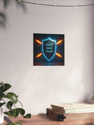 Faith Over Fear shield poster | Matte Vertical Poster, Christian scripture decor