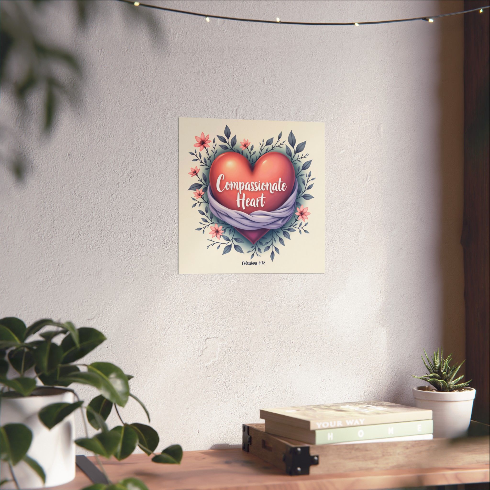 Compassionate Heart Matte Poster | Floral Heart Illustration, Colossians 3:12 - Image 4