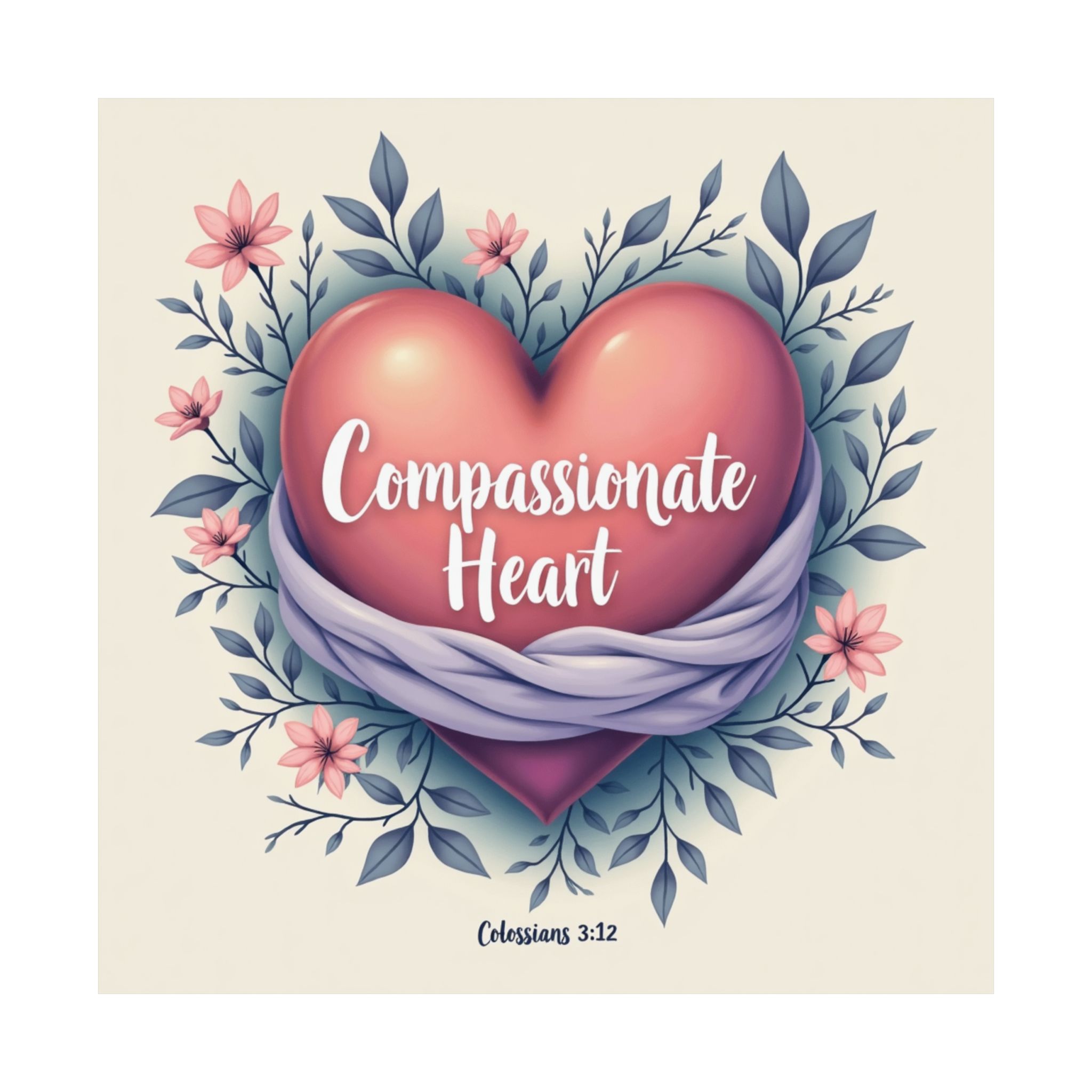 Compassionate Heart Matte Poster | Floral Heart Illustration, Colossians 3:12 - Image 3