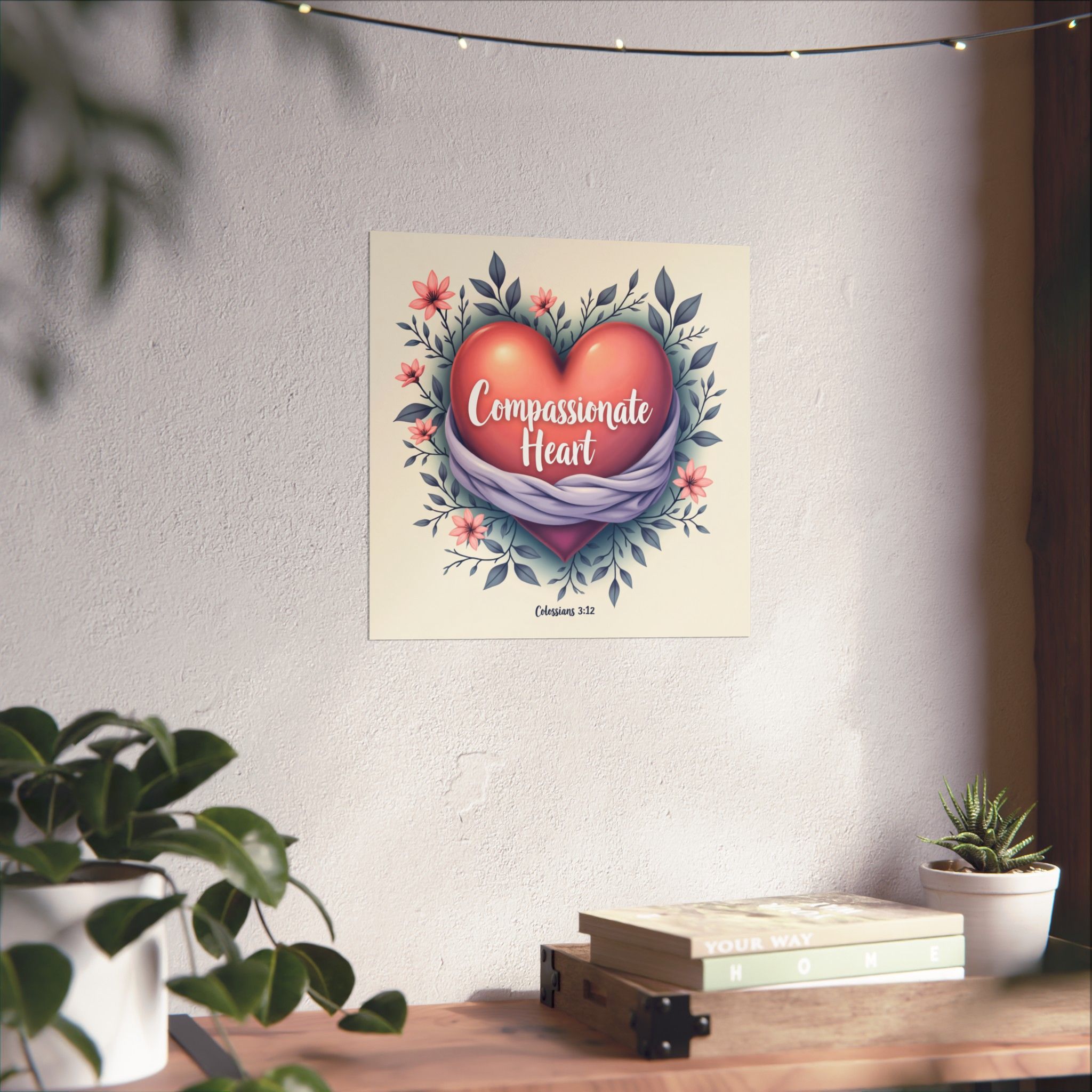 Compassionate Heart Matte Poster | Floral Heart Illustration, Colossians 3:12 - Image 5