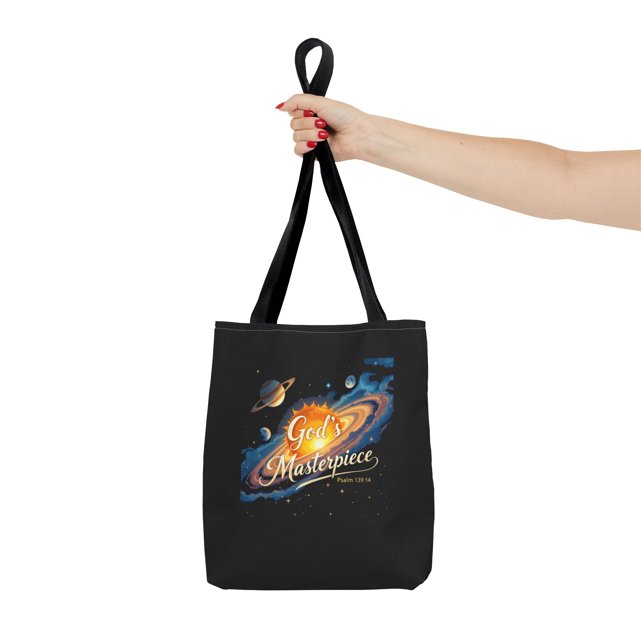 God's Masterpiece Galaxy Unisex Tote Bag | Space Scripture Design - Image 2
