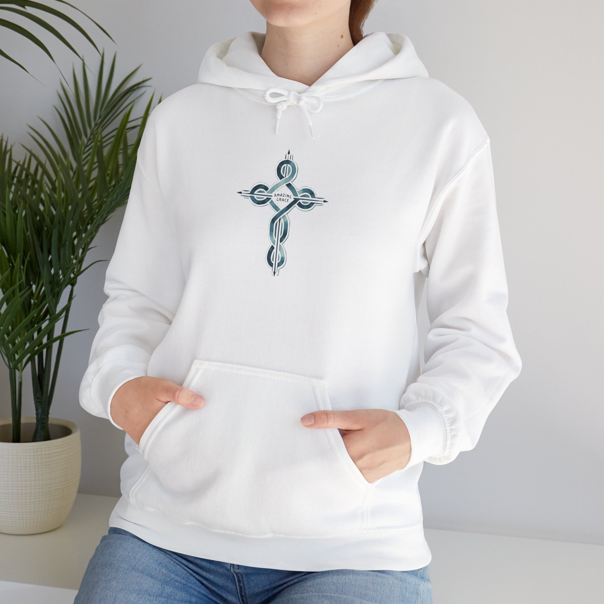 Ornate Watercolor Cross Hoodie | Small Center Chest Cross Sweatshirt
