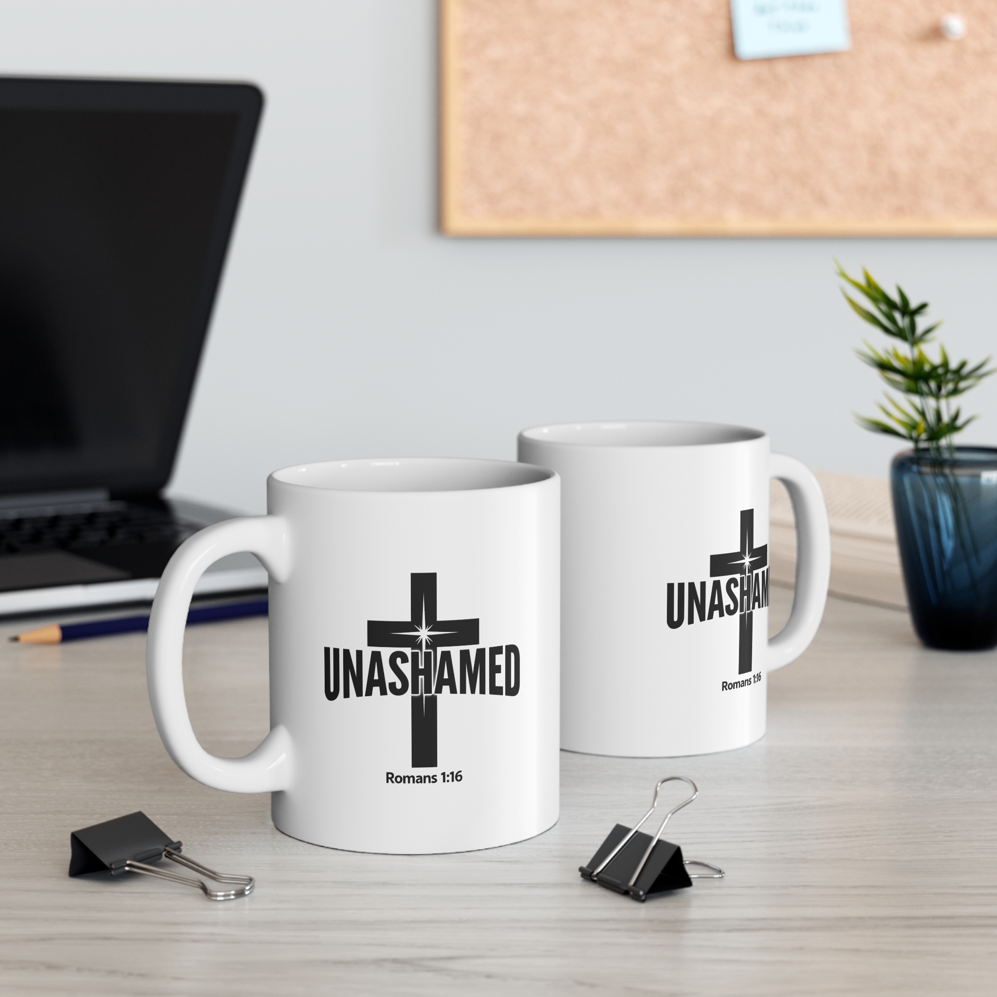 Inspirational Mug with Cross Design, Unashamed Coffee Cup, Faith-Based Gift, Christian Holiday Mug, Romans 1:16 Inspired Drinkware
