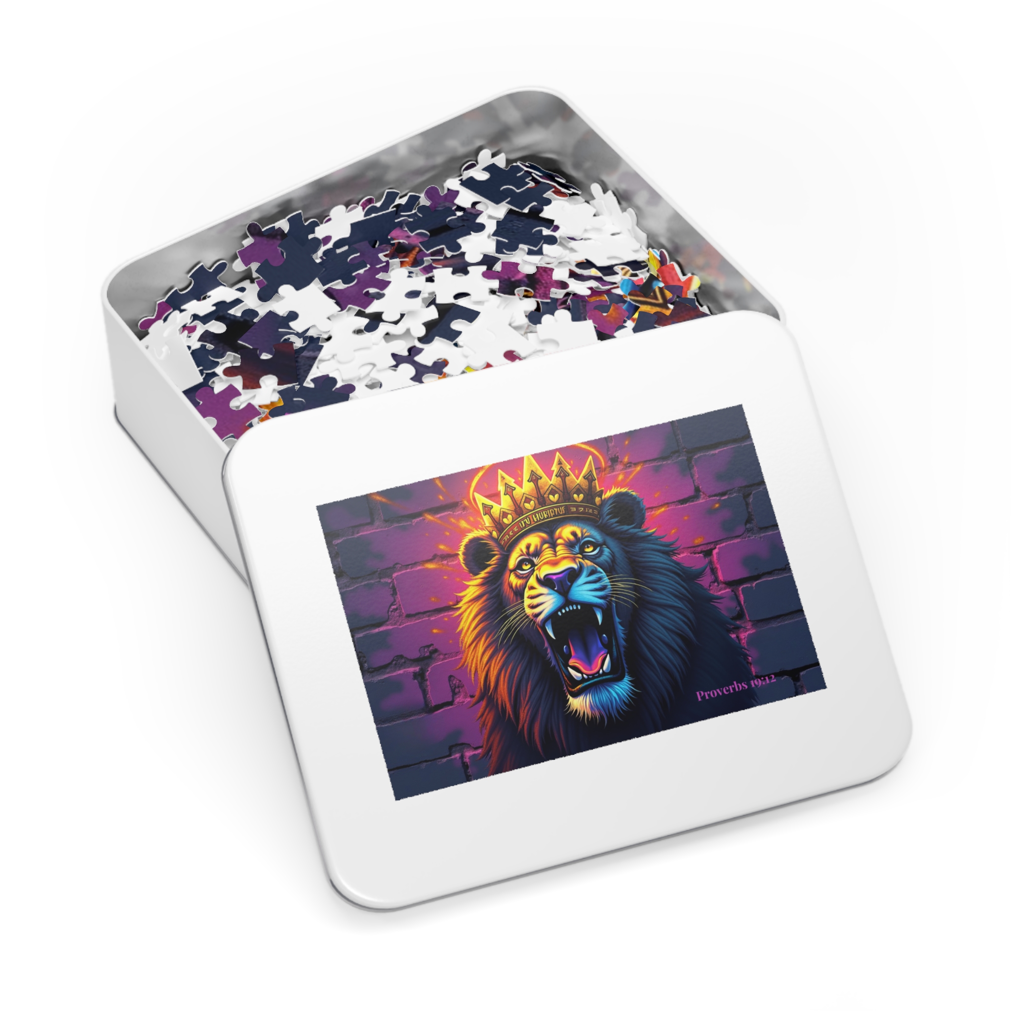 Lion King Crown Jigsaw Puzzle Tin — Vibrant Neon Roaring Lion 1000-Piece Puzzle - Image 3