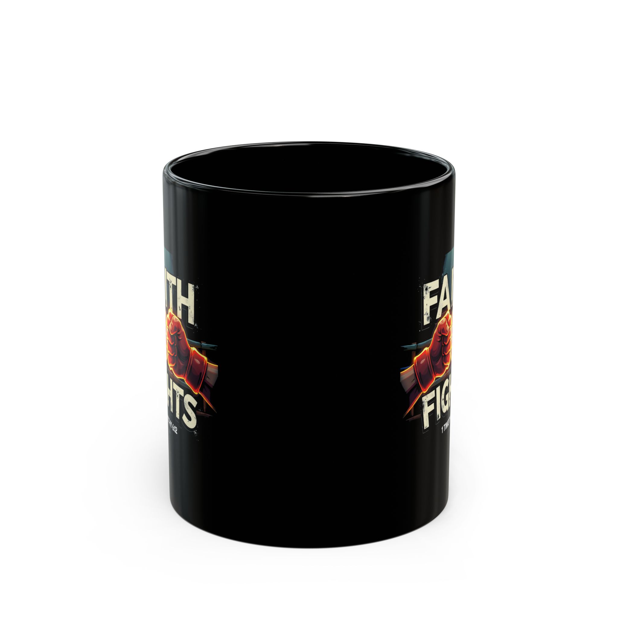 Inspirational Black Mug - 'Faith Fights' Design, Perfect for Coffee Lovers, Gifts, Encouragement, Motivational - Image 2
