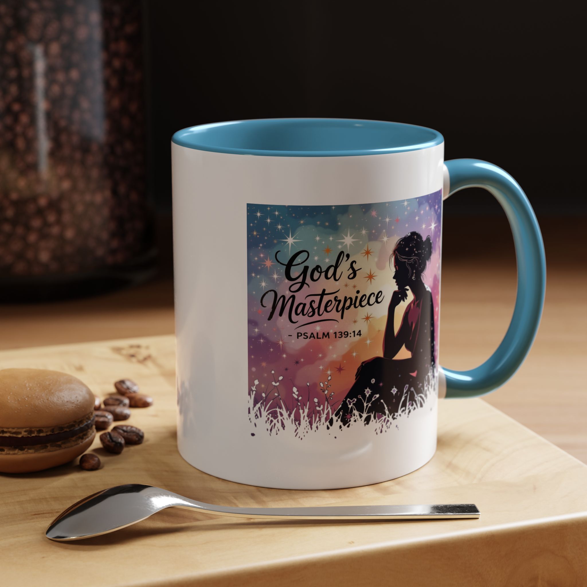 God's Masterpiece Coffee Mug | Psalm 139:14, silhouette galaxy design - Image 7