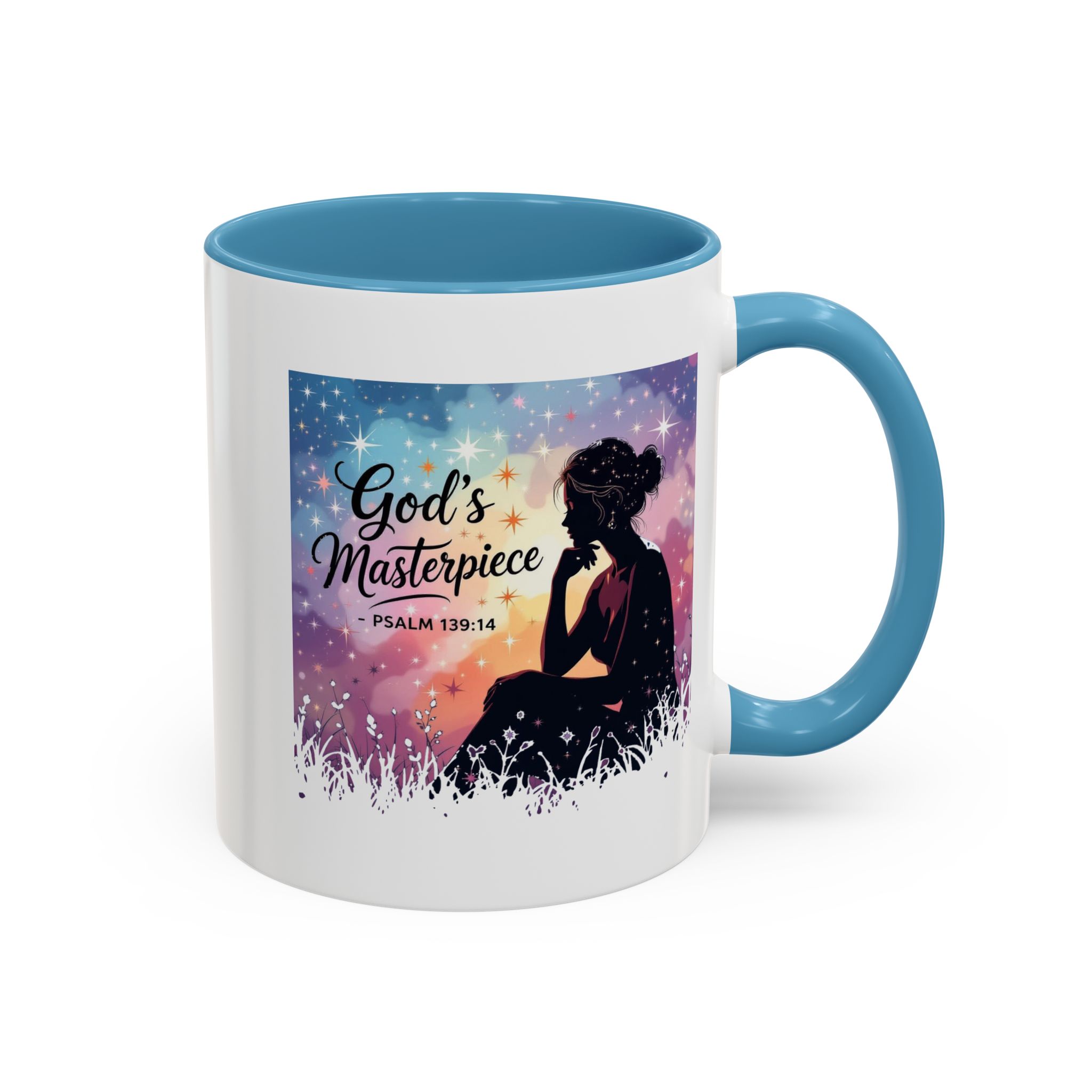 God's Masterpiece Coffee Mug | Psalm 139:14, silhouette galaxy design - Image 9