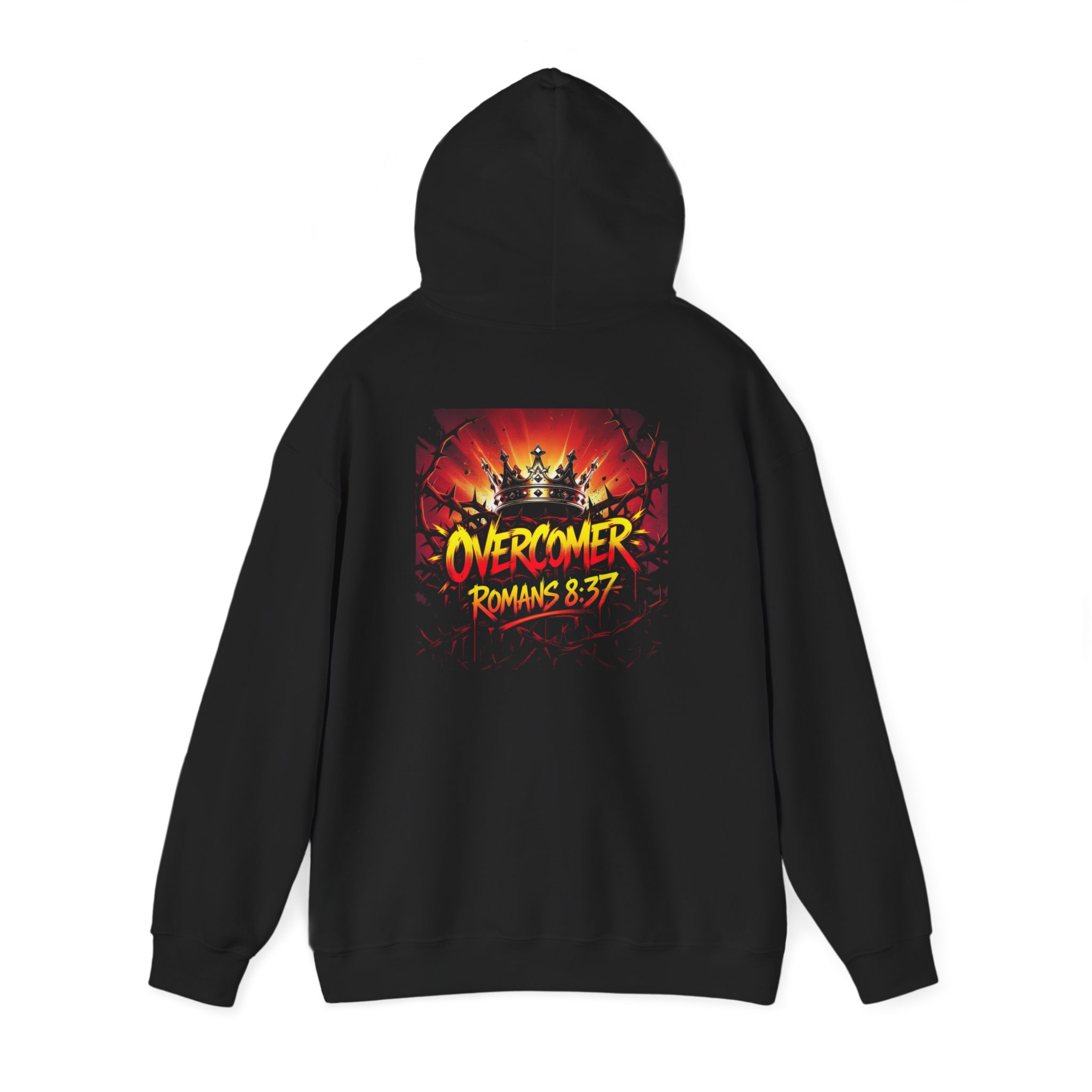 Overcomer Romans 8:37 Hoodie | Christian Crown Faith Design - Image 3