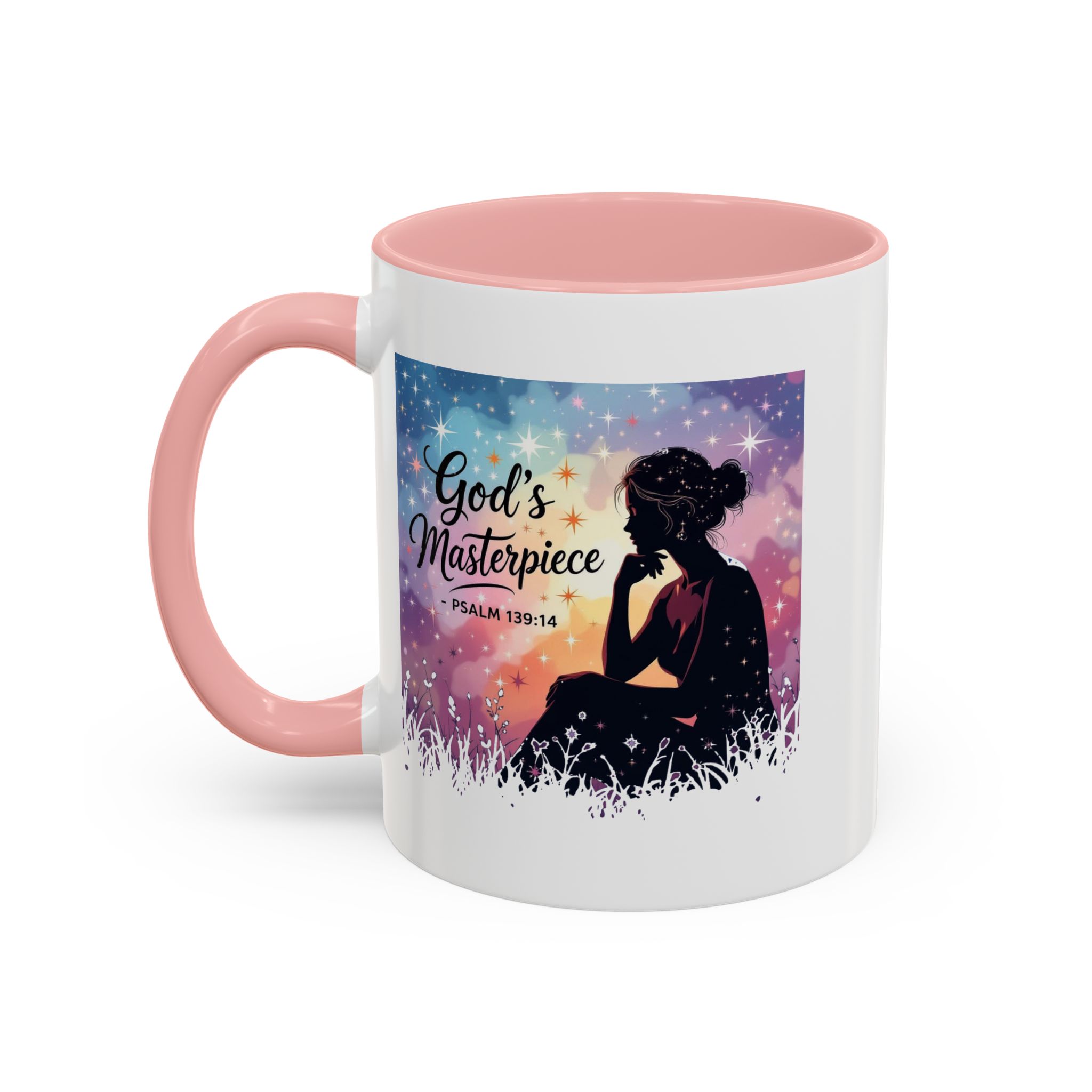 God's Masterpiece Coffee Mug | Psalm 139:14, silhouette galaxy design - Image 4