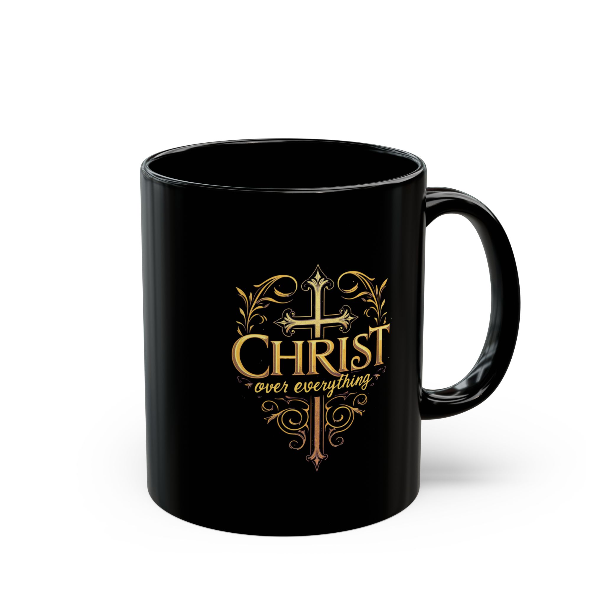 Warm your soul with this faith inspired, Christ over all, Black Mug (11oz, 15oz), Christian gift - Image 6