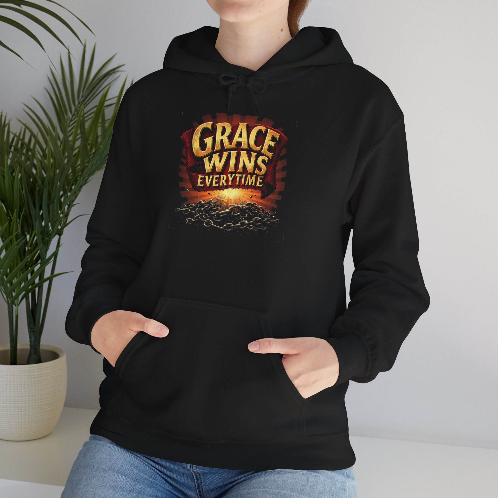 Grace Wins Unisex Hooded Sweatshirt, Inspirational Hoodie, Faith-Based Apparel, Cozy Gift for Friends, Motivational Clothing