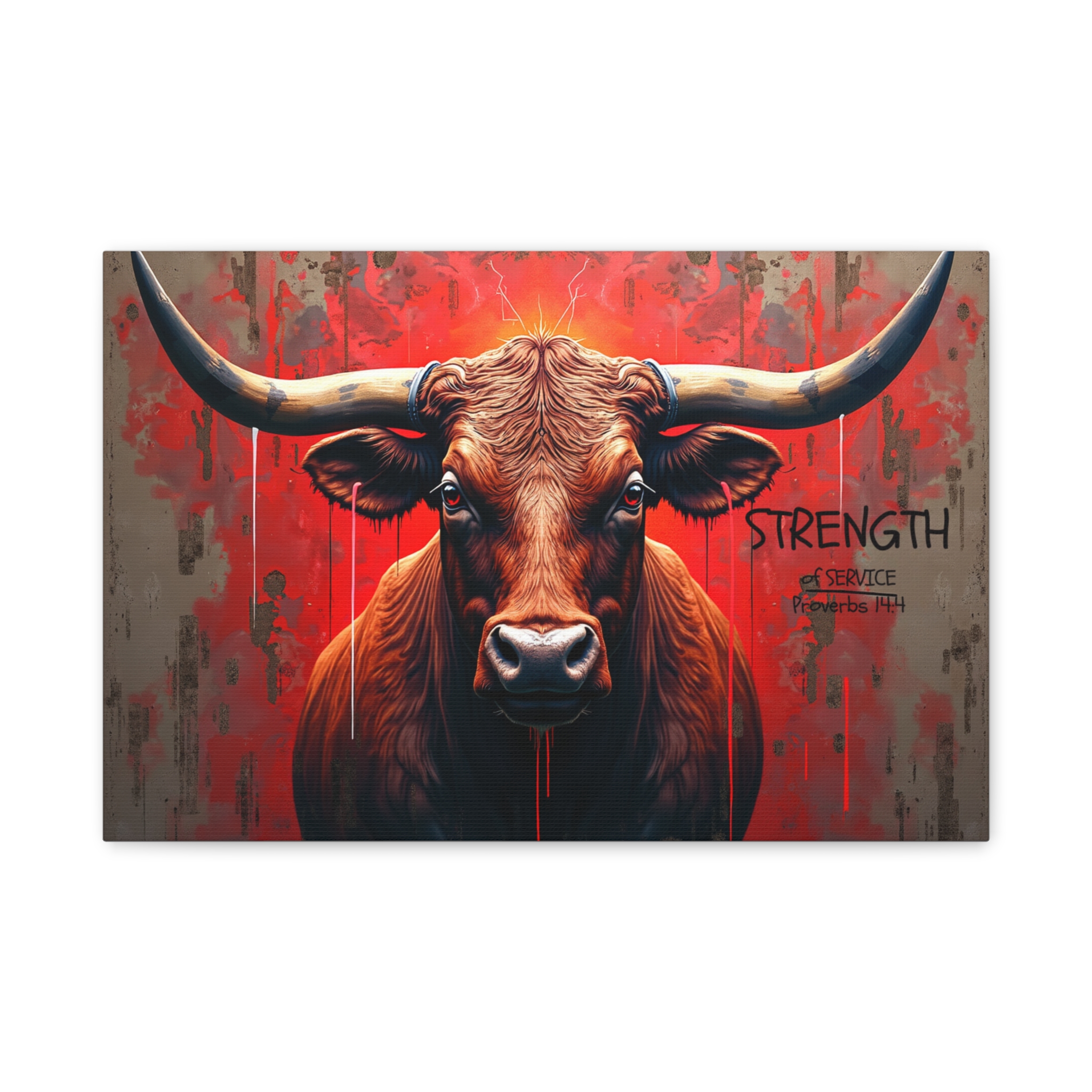 Strength Bull Matte Canvas Wall Art — Bold Red Longhorn Stretched Print - Image 2