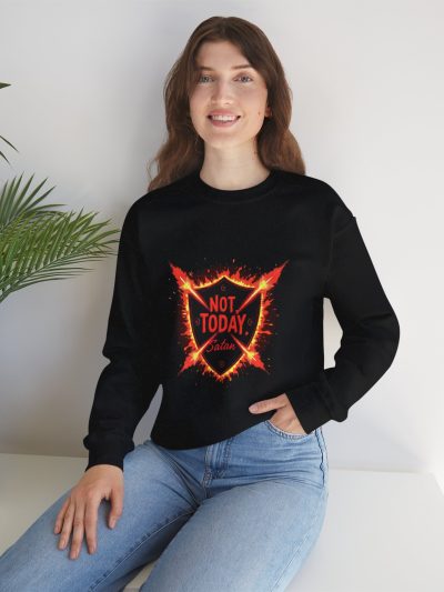Unisex Fire Print Crewneck Sweatshirt, Bold Statement Sweater, Casual Wear, Gift for Friends, Not Today Satan Design