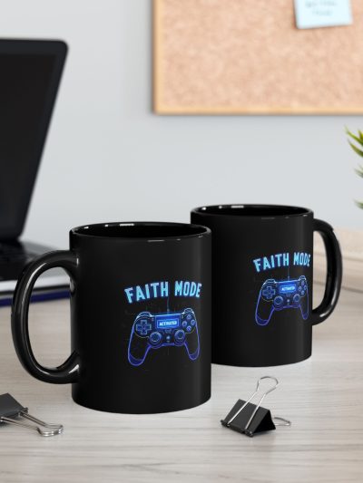 Gamer Faith Mode Mug, Video Game Gift, 11oz 15oz Black Coffee Cup, Motivational Drinkware, Gamer Accessories