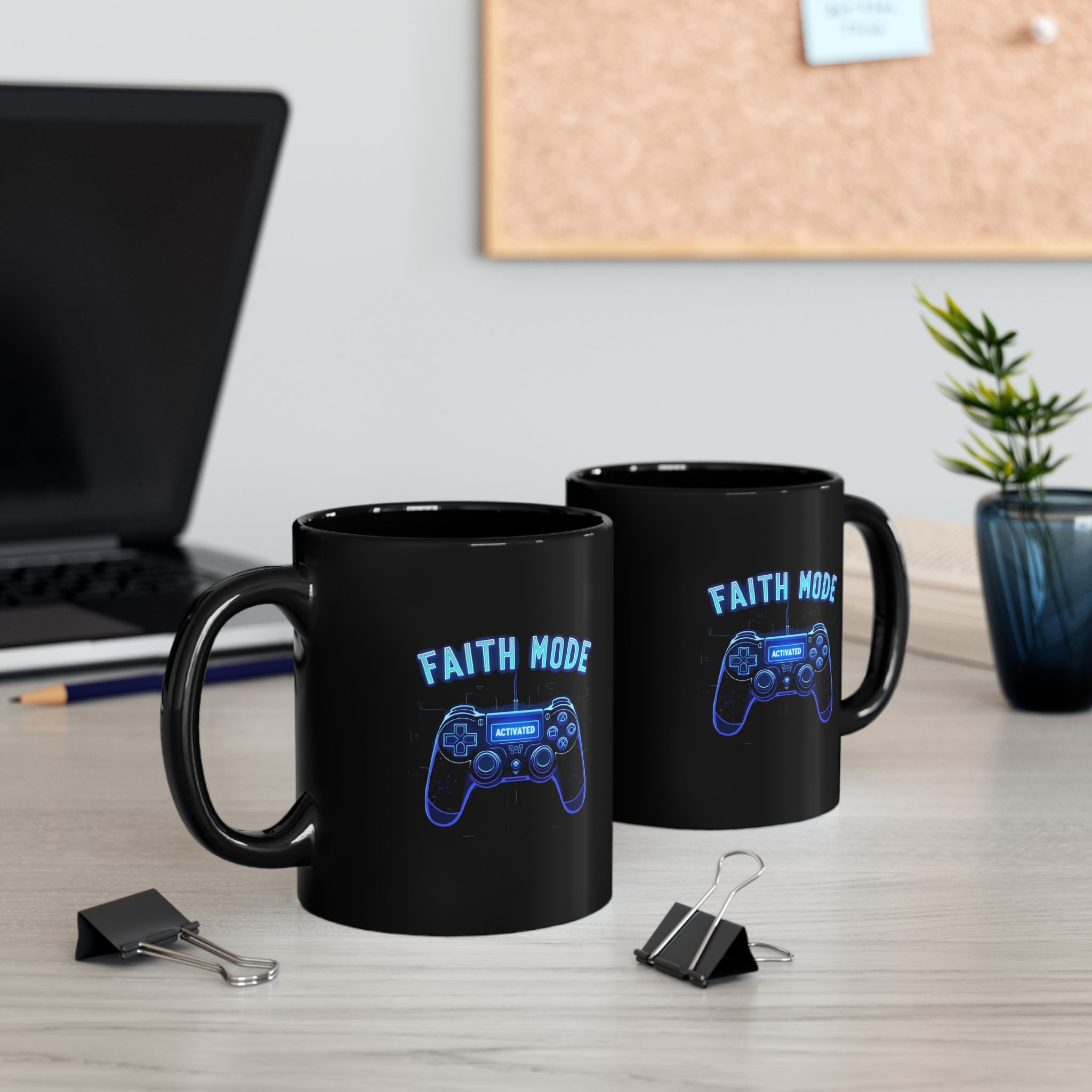 Gamer Faith Mode Mug, Video Game Gift, 11oz 15oz Black Coffee Cup, Motivational Drinkware, Gamer Accessories