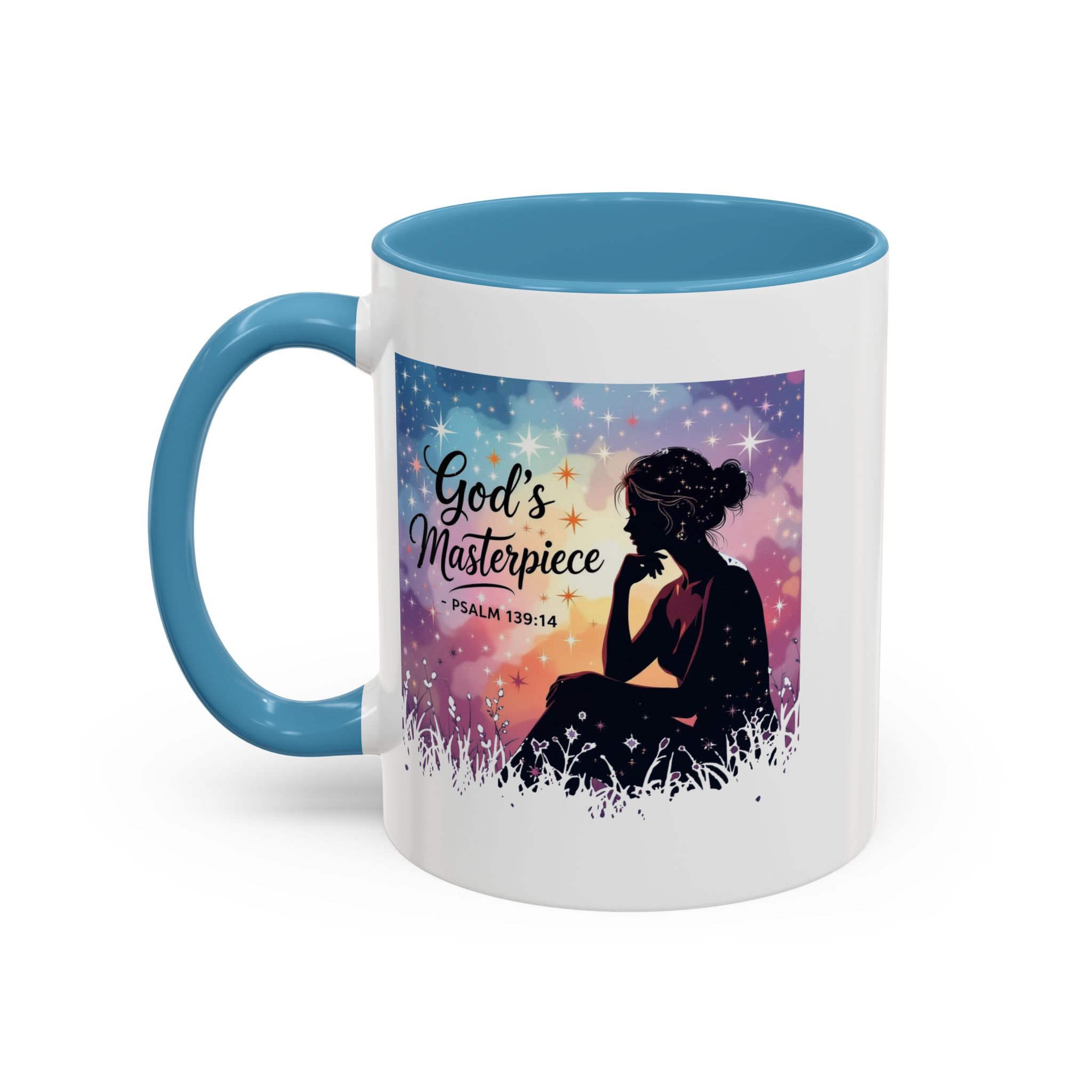 God's Masterpiece Coffee Mug | Psalm 139:14, silhouette galaxy design - Image 10