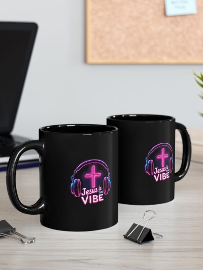 Jesus is the Vibe Mug, Christian Coffee Cup, Inspirational Gift, Prayer Mug, Black Ceramic Drinkware