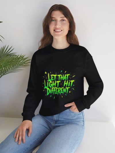 Vibrant Crewneck Sweatshirt - 'Let That Light Hit Different' - Unisex, Cozy Gift, Trendy Apparel, Casual Fashion, Fun Sweatshirt