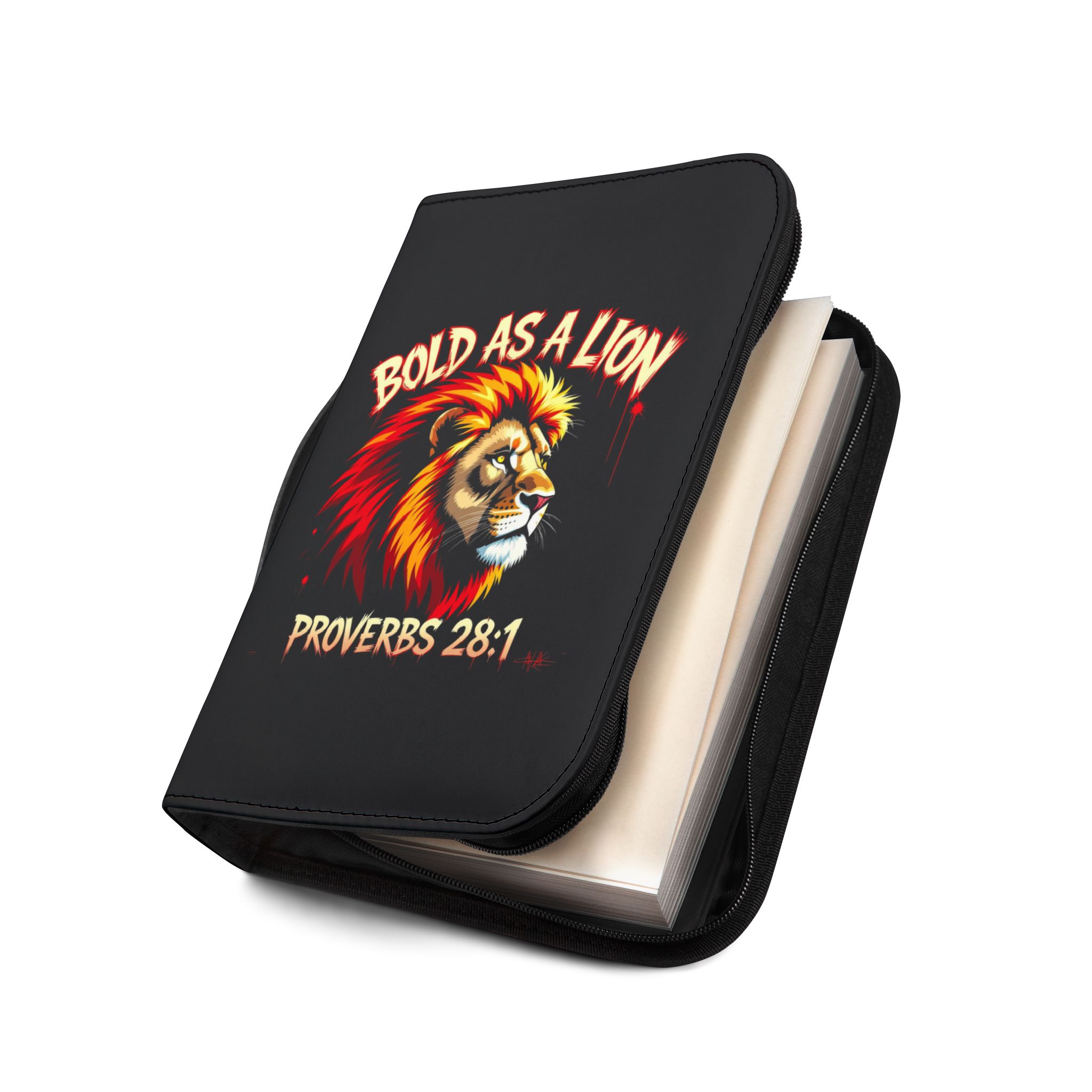 Bold as a Lion Proverbs 28:1 Bible Cover | Lion Illustration, Scripture Zippered Case - Image 7