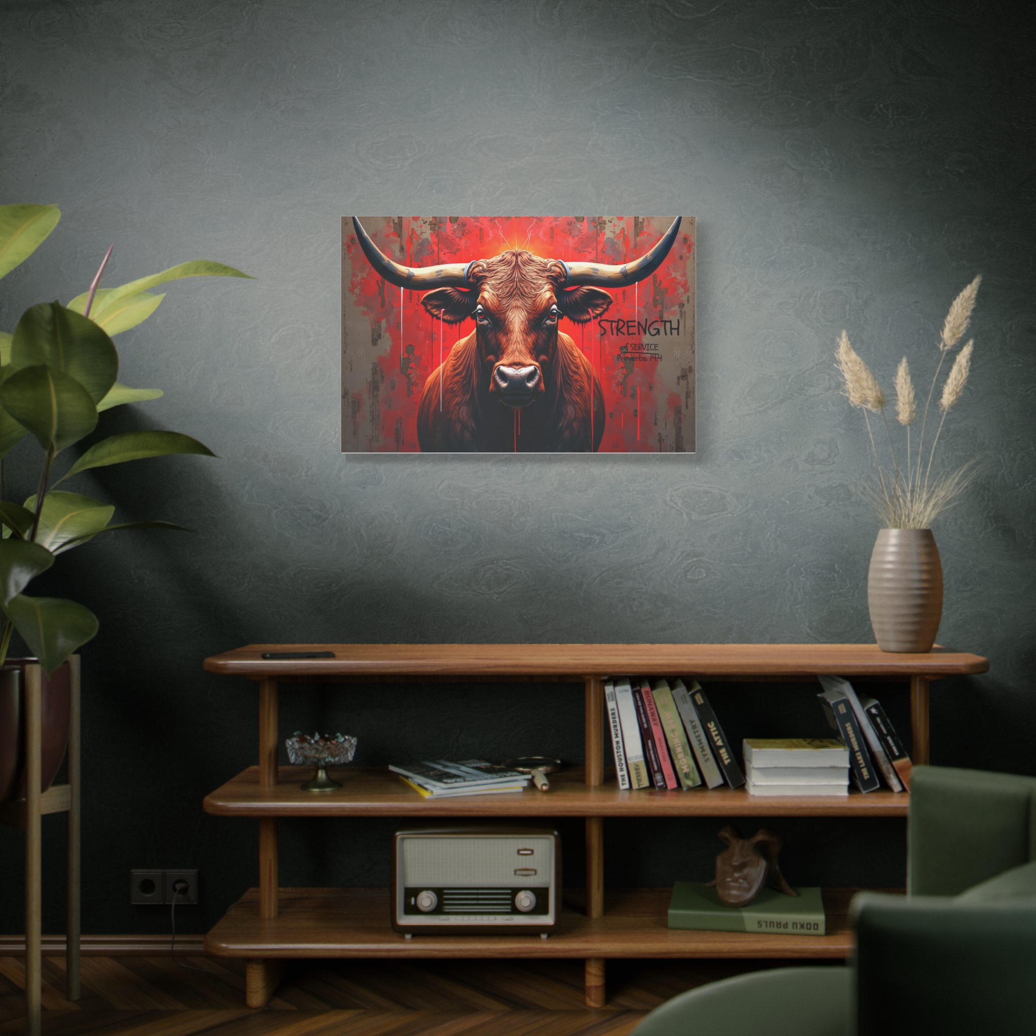 Strength Bull Matte Canvas Wall Art — Bold Red Longhorn Stretched Print - Image 6