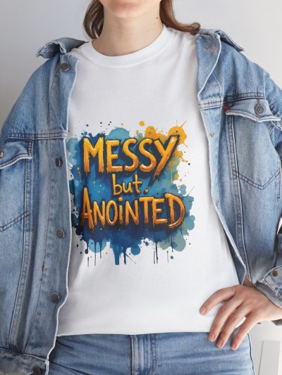 Unisex Heavy Cotton Tee with 'Messy but Anointed' Design, Casual T-Shirt, Gift for Believers, Trendy Christian Apparel, Inspirational [...]