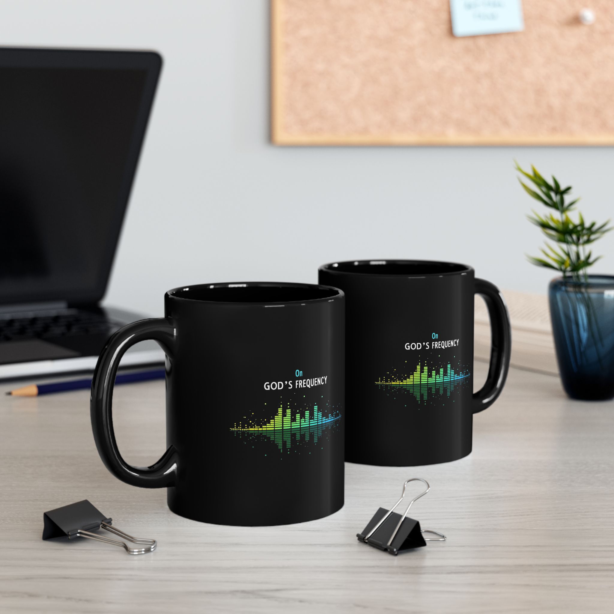 God's Frequency Black Mug – Inspirational Coffee Cup for Music Lovers, Gift for Spiritual Seekers, Vibrant Design for Home or Office