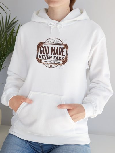 God Made Never Fake Hoodie | Cozy Unisex Sweatshirt for Authentic Souls | Gift for Faith, Humor, Spirituality, Relaxation, Everyday Wear