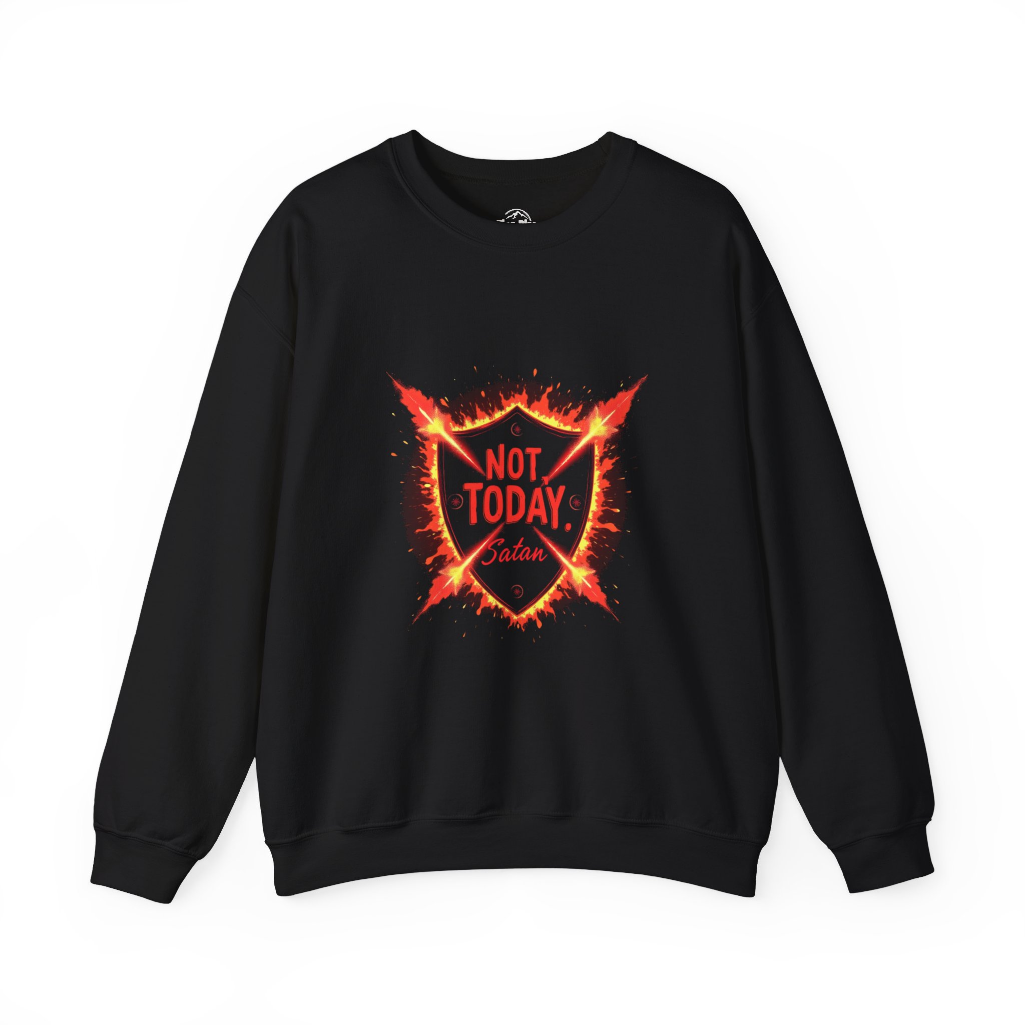 Unisex Fire Print Crewneck Sweatshirt, Bold Statement Sweater, Casual Wear, Gift for Friends, Not Today Satan Design - Image 3