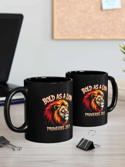 Bold as a Lion Proverbs 28:1 Mug | Black Ceramic Coffee Cup