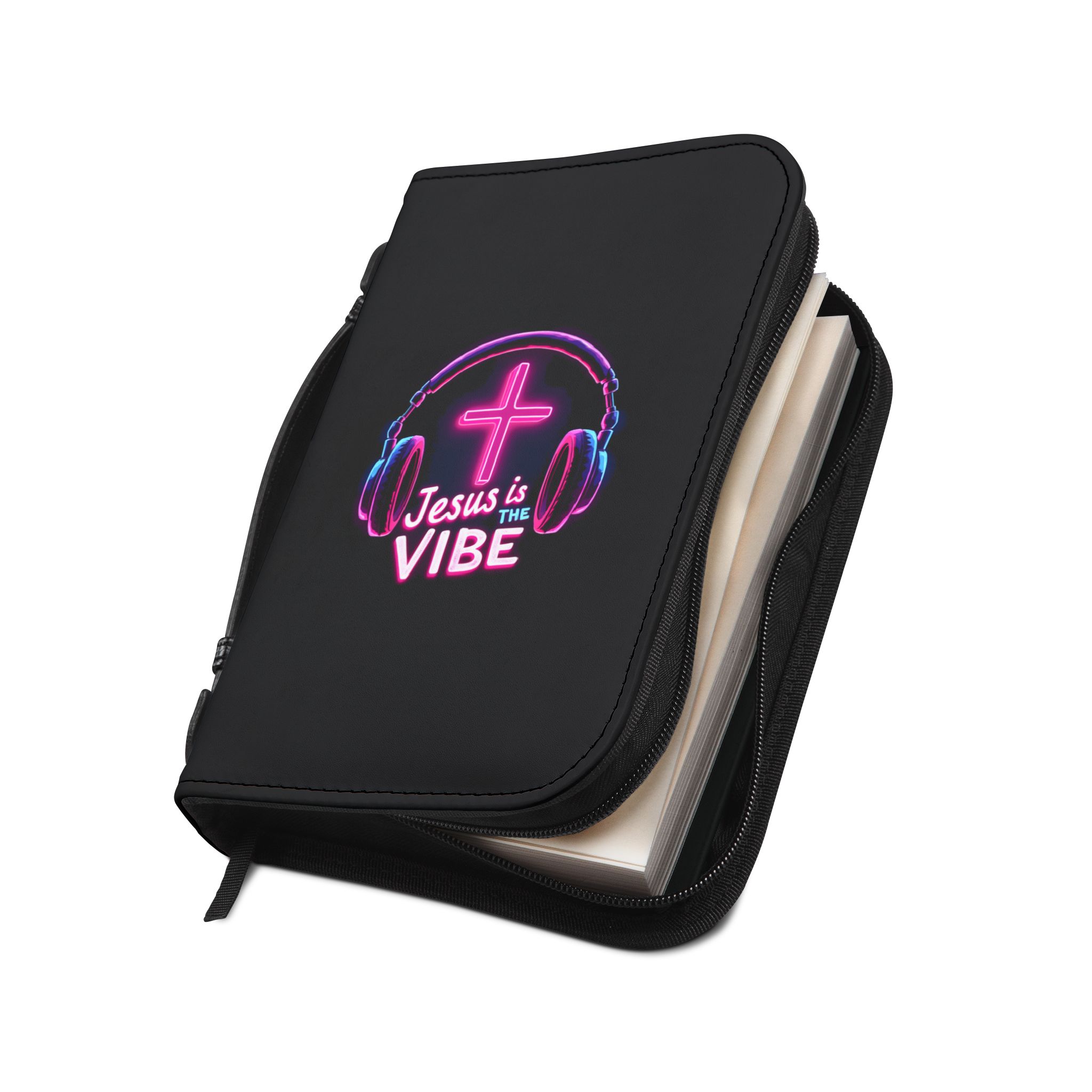 Neon Cross Bible Cover - Christian Gift, Jesus is the Vibe, Religious Journal Case, Faith Accessory, Church Supplies, Inspirational Quote