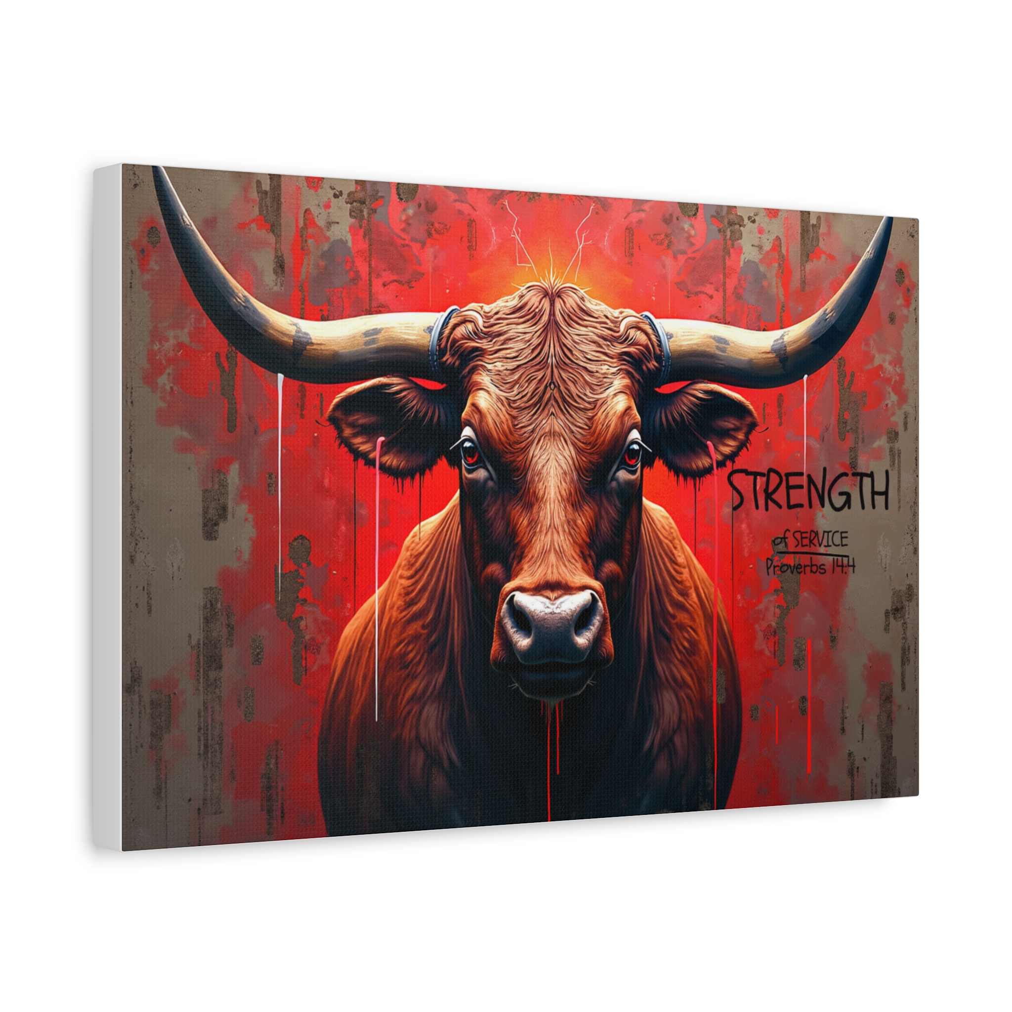 Strength Bull Matte Canvas Wall Art — Bold Red Longhorn Stretched Print - Image 3