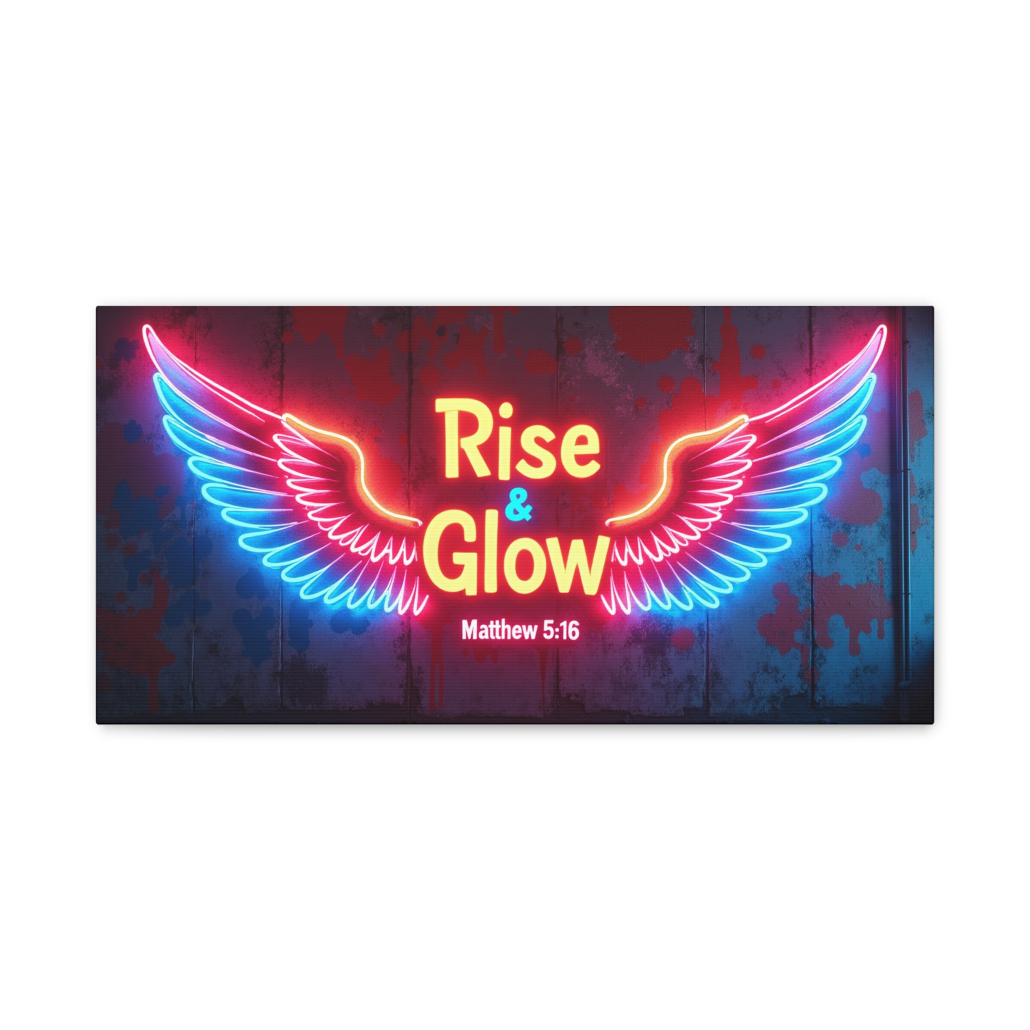 Rise & Glow Neon Wings Matte Canvas Wall Art — Matthew 5:16 Christian Decor - Image 2