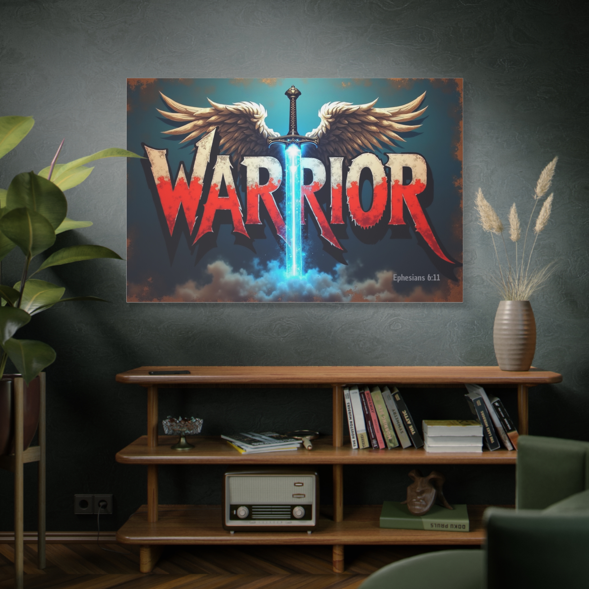Warrior Canvas Wall Art — Inspirational Sword & Wings with Ephesians 6:11 - Image 8
