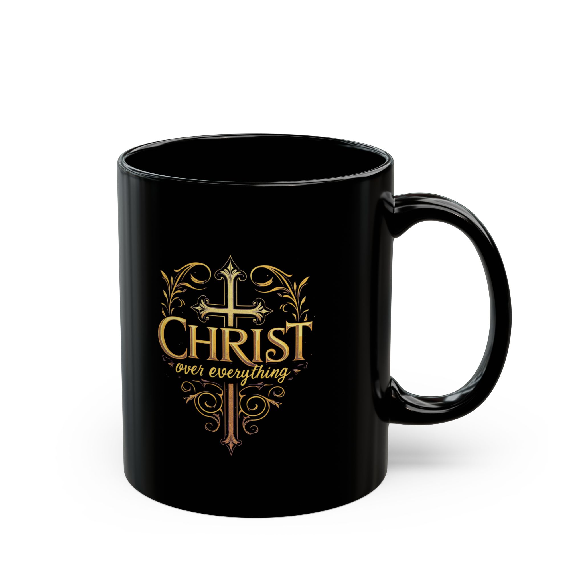 Warm your soul with this faith inspired, Christ over all, Black Mug (11oz, 15oz), Christian gift - Image 3