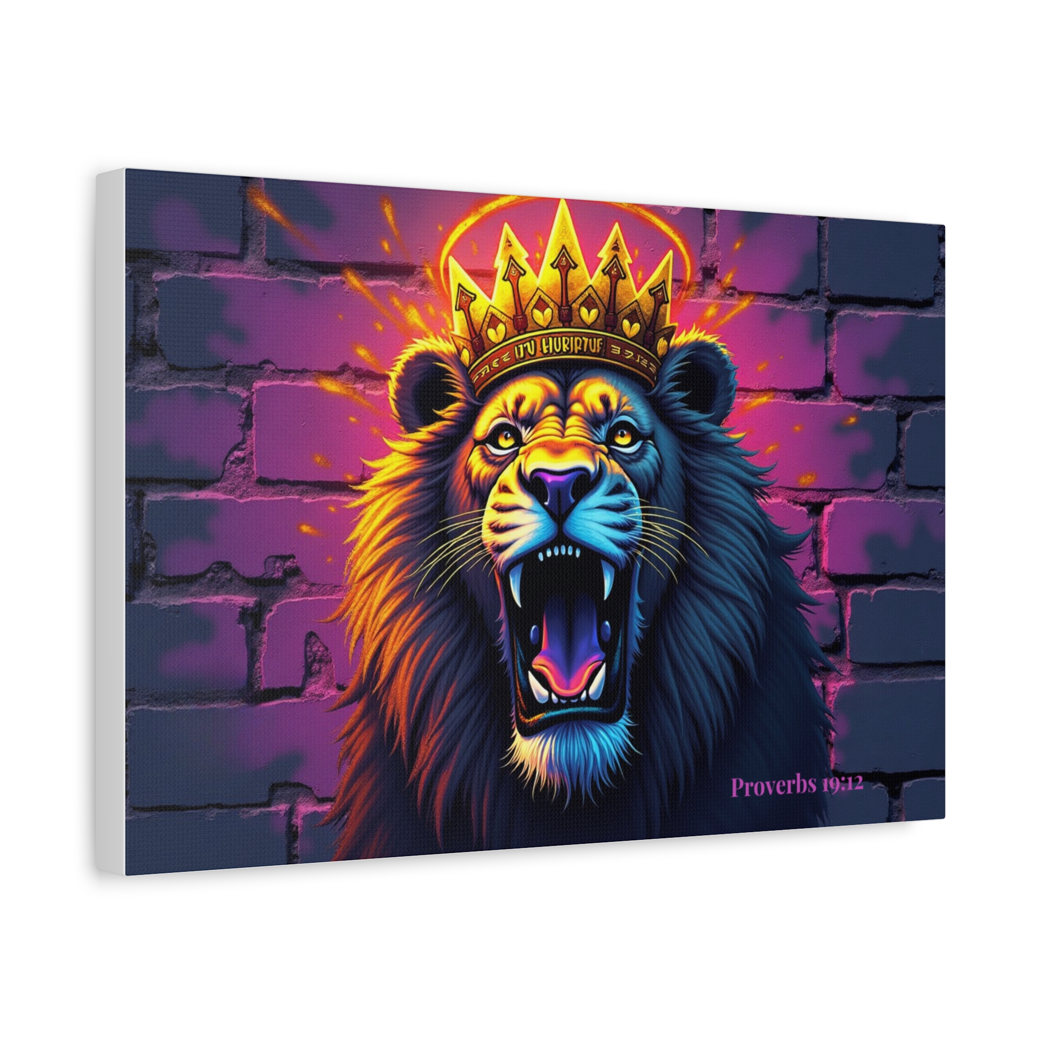 Lion with Crown Canvas Print — Vibrant Roaring Wall Art ("Proverbs 8:18") - Image 3