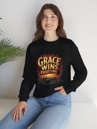 Grace Wins Crewneck Sweatshirt - Inspirational Apparel, Motivational Gift, Everyday Wear, Spiritual Sweatshirt, Unisex Casual Wear