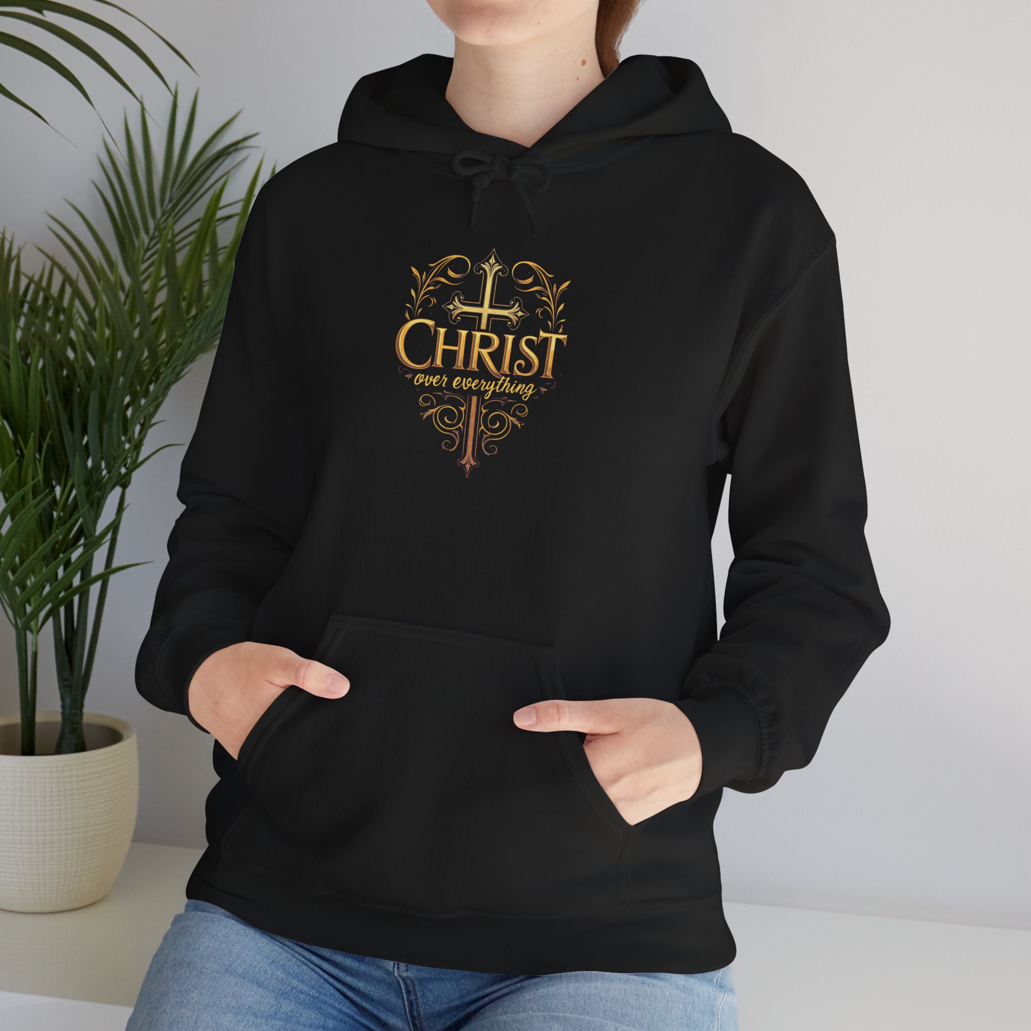Christ Gold Cross Unisex Hoodie, Christian Sweatshirt Gift, Inspirational Wear, Religious Apparel, Spiritual Fashion
