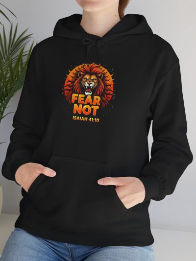 Fear Not Lion Hooded Sweatshirt, Cozy Unisex Hoodie, Animal Lover Gift, Spiritual Apparel, Inspirational Sweatshirt, Everyday Comfort Wear