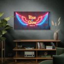 Rise & Glow Neon Wings Matte Canvas Wall Art — Matthew 5:16 Christian Decor
