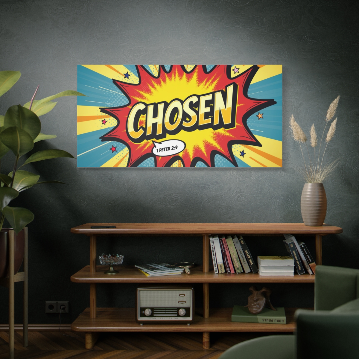 Chosen Comic Pop Art Canvas Wall Art – 1 Peter 2:9 Inspirational Scripture Print