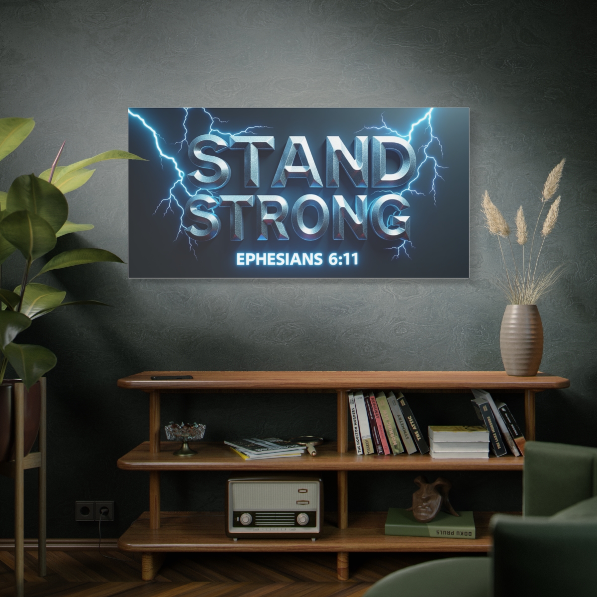Stand Strong Canvas Wall Art — Ephesians 6:11 Lightning Faith Print