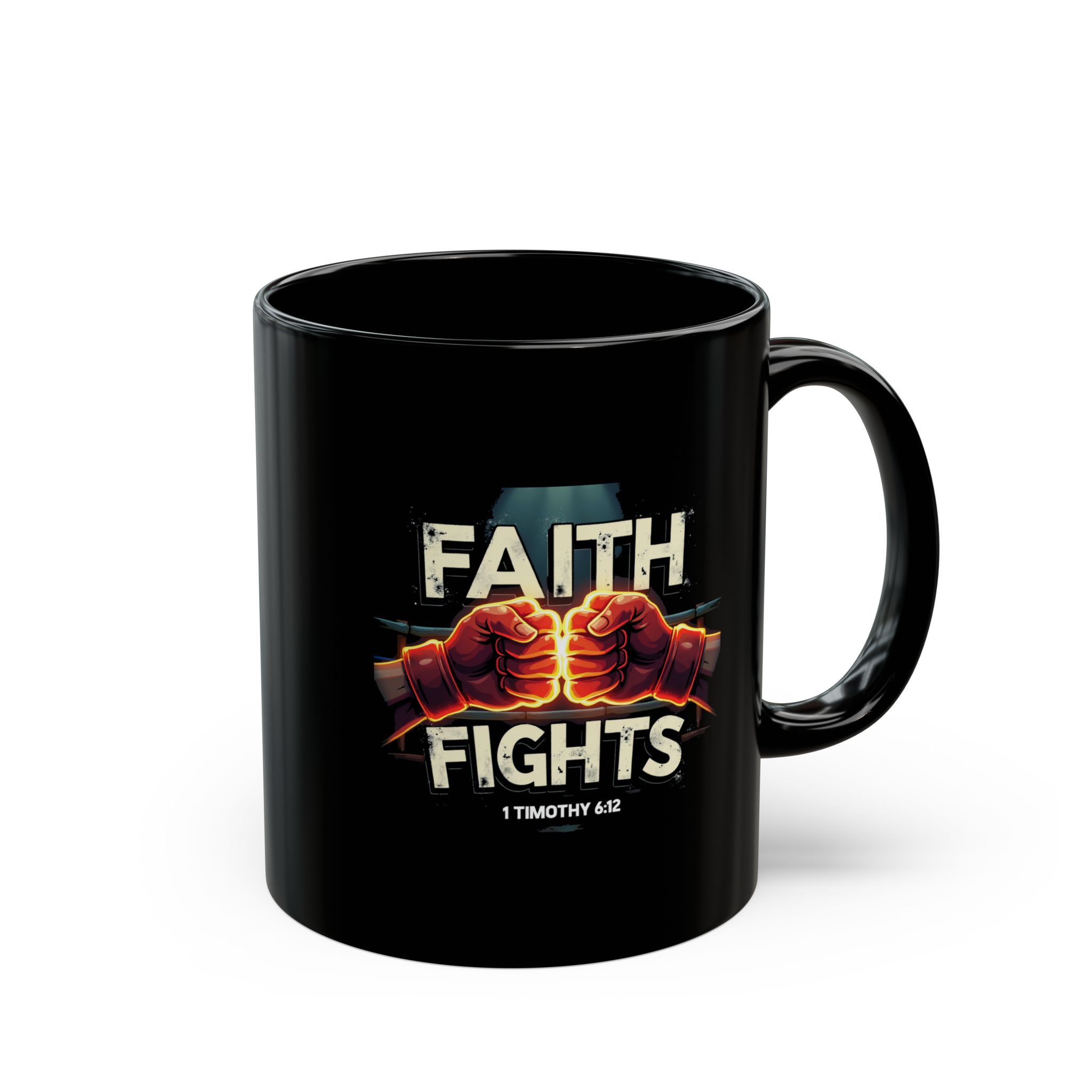 Inspirational Black Mug - 'Faith Fights' Design, Perfect for Coffee Lovers, Gifts, Encouragement, Motivational - Image 6
