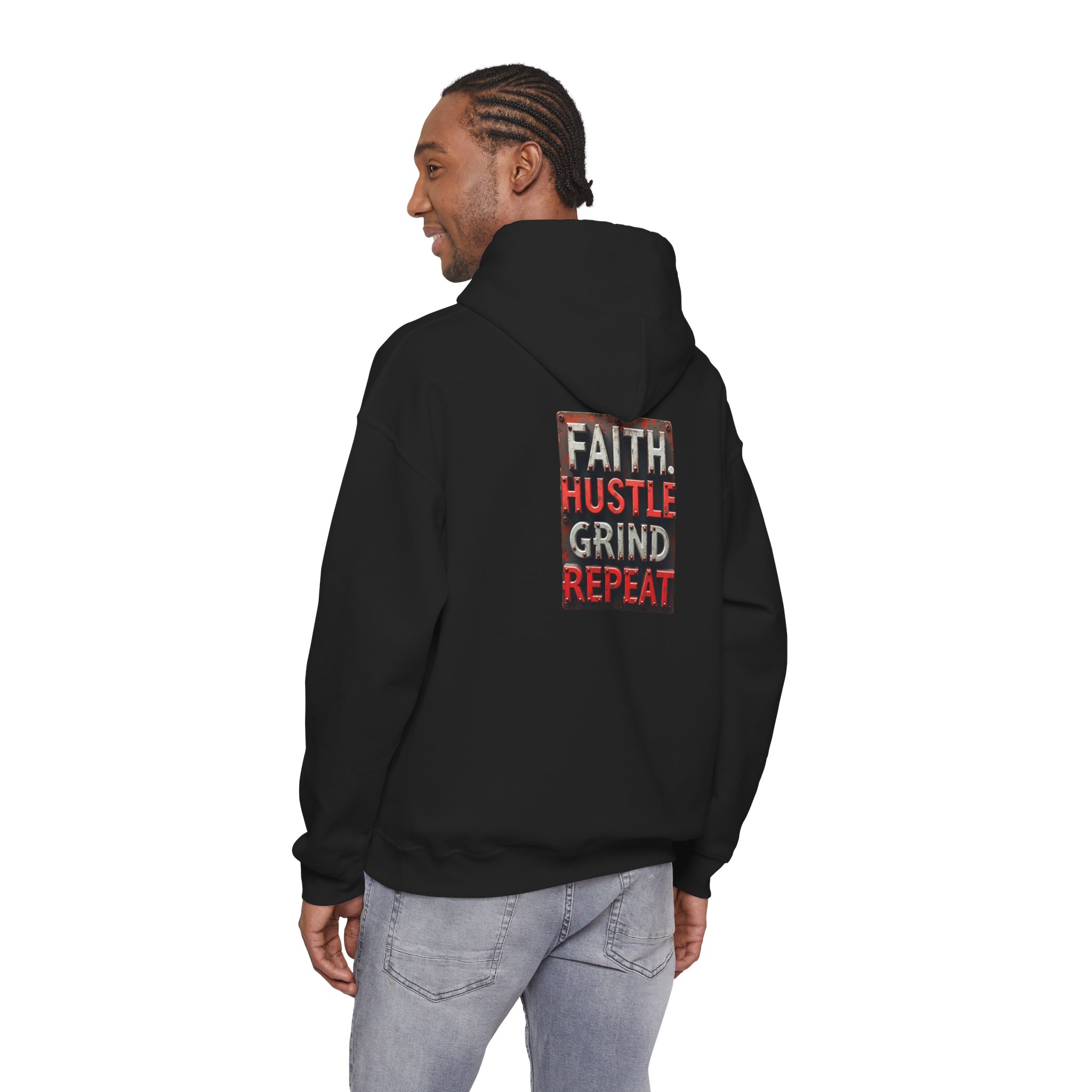 Motivational Sweatshirt for Hustlers, Faith Hustle Grind Repeat Hoodie, Unisex Cozy Sweatshirt, Inspirational Gift, Everyday Comfort