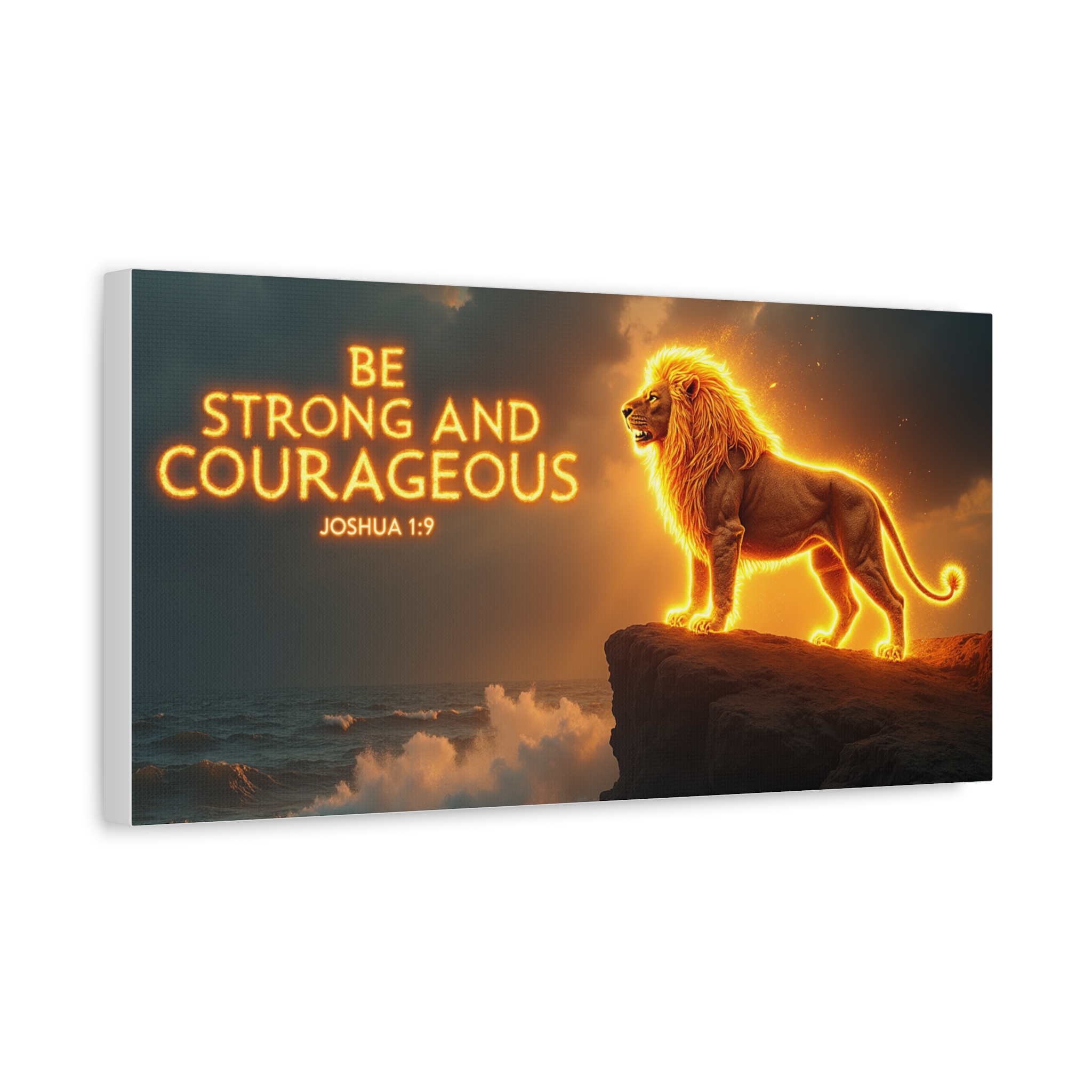 Be Strong and Courageous Lion Canvas Wall Art — Joshua 1:9 Inspirational Matte Stretched Canvas - Image 3