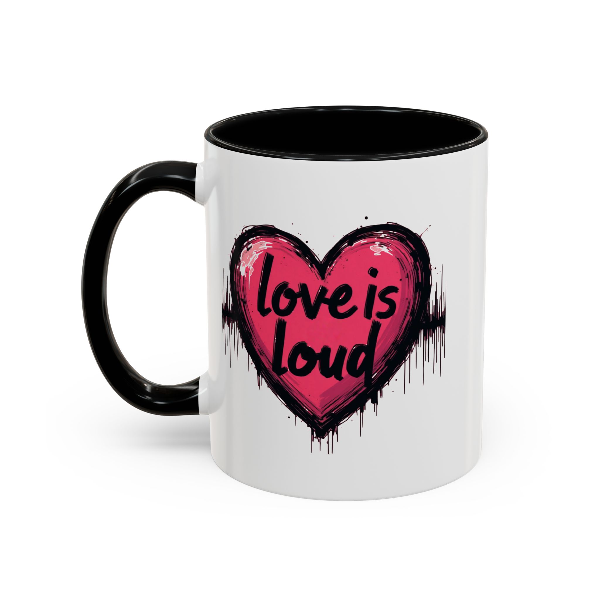 Love is Loud Accent Coffee Mug, Christian Gift, Artistic Coffee Cup, Creative Drinkware for Couples, Heart Design Mug - Image 4
